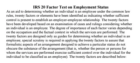 IRS 20 Factor Test