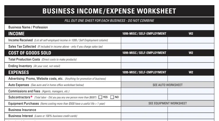 FoxTax's business worksheet